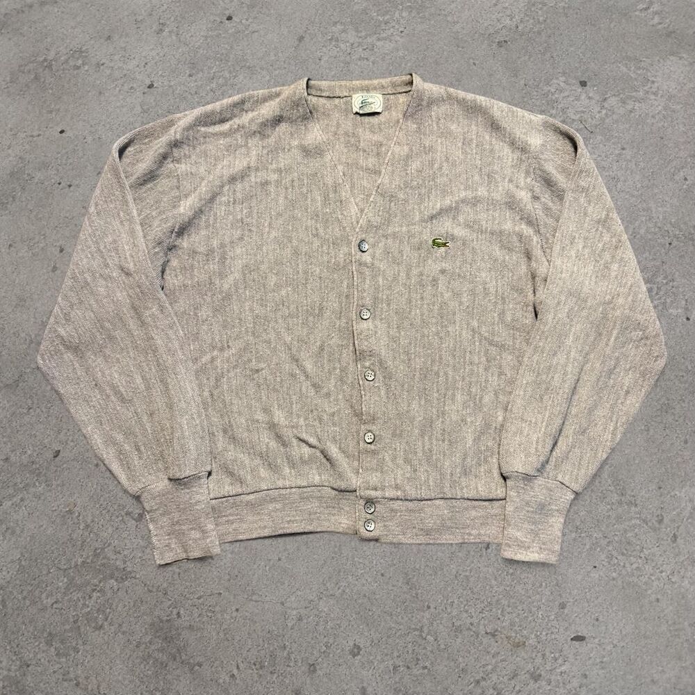 Vintage Lacoste Gray Cardigan Sweater Made In USA Mens Size Large